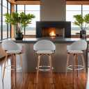 Armen Living Daxton Mid Century Modern Swivel Bar Stool for Kitchen Island Counter in Gray Faux Leather and Walnut Wood, 30" Seat Height