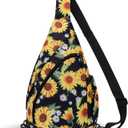 HUA ANGEL Crossbody Sling Bag for Men & Women Lightweight Waterproof Chest Shoulder Bag for Travel Hiking & Everyday Use (One Size, W-daisy Sunflower)