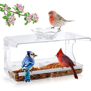 Window Bird Feeder with Non-Marking Self-Adhesive Hooks, Clear and Transparent, Outdoor Wild Bird Watching Gift, Garden Decor