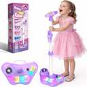 Stand Karaoke Machine for Kids, Singing Toys Gifts for 3 4 5 6 7 8 Year Old Girls Boys, Rechargeable Kid Microphone Bluetooth Speaker with 2 Wireless Mic for Girl Age 4-6 Toddler Birthday Party Toy
