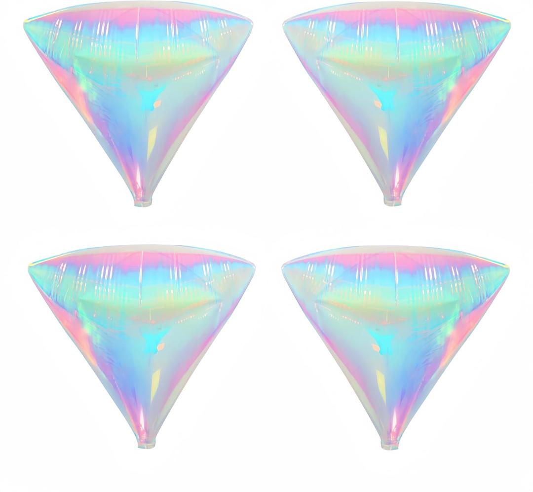 4Pcs Iridescent Diamond Balloons for Christmas/Clear Foil Transparent Rainbow Balloons/Multicolor Star Gorgeous Balloon/Under The Sea Party Mermaid Party Balloon