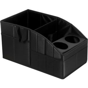 Car Seat Organizer, Premium PU Leather Backseat Car Organizer Keep Tidy,Car Storage with 11 Storage Compartments and 2 Large Size Cup Holders, Passenger Seat Organizer for kids (Carbon Fiber Texture)