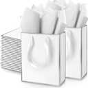 Yeaqee 50 Pack Metallic Gift Bags with Handle and Tissue Paper Gold Foil Thank You Bag for Graduation Wedding Groomsmen Bridal Baby Shower Gifts Holiday Party Favors 9x7x3.15'' (White Silver)
