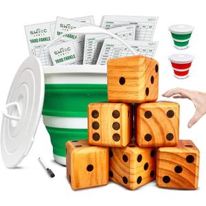 SWOOC Games - Yardzee & Farkle with 20+ Giant Dice - All Weather Yard Dice, Scorecards & Marker - Outdoor Games for Adults (3.5" Dice, Green)