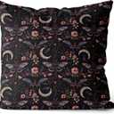 Mystical Gothic Boho Floral Moth Moon Pillow Covers 18x18, Dark Academia Decor, Dark Cottagecore Floral Butterfly Decorative Throw Pillow Covers, Witchy Home Room Bedroom Decor, Double-Sided