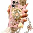 for Samsung Galaxy S25 Ultra Case for Women Girls for Magsafe,S25 Ultra Phone Case Cute Bling Diamond Sunflower Kickstand with Glitter Girly Bead Phone Strap for Samsung S25 Ultra Pink
