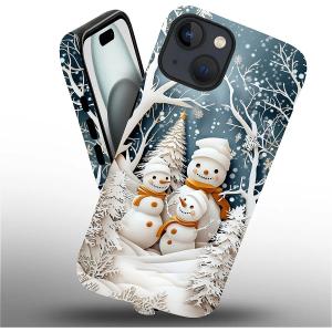 Compatible with iPhone 15 Case,The Snowman Family Four Pattern 2 in 1 Double Protection,Anti-Scratch Shockproof Christmas Case for iPhone 15