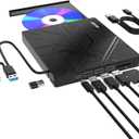 AGPTEK 8 in 1 External CD/DVD Drive for Laptop, USB 3.0 Ultra Slim Portable CD Burner with 4 USB Ports and 2 TF/SD Card Slots, External DVD Drive Compatible with Mac, PC, Windows 11/10/8/7, Linux