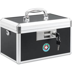 KYODOLED Medication Lock Box with Key, Medicine Lock Box for Safe Medication Storage, First Aid Key Safe Box with Lock for Home, Outdoor Use, 12.2'' x 7.8'' x 8.2'' Black