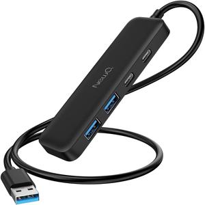 Dual USB C USB A 3.0 Hub: 4 Ports with 2* USB-C 3.0 and 2* USB-A 3.0, Ultra Slim Portable USB Splitter Adapter for Laptop, PS4, Flash Drive, HDD, Xbox, Printer, Mouse, Keyboard, Computer Accessories