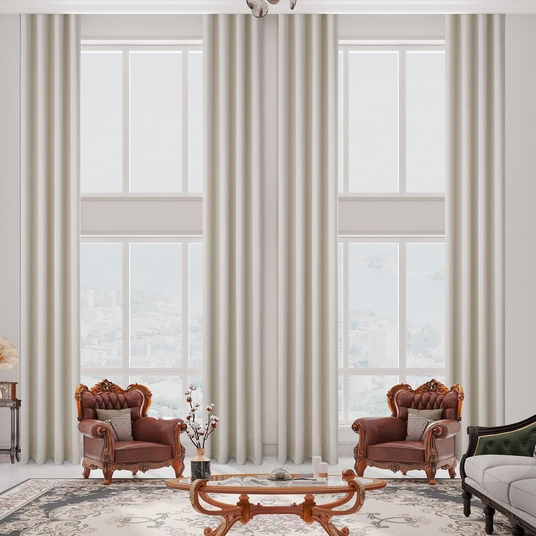 13ft Luxury Faux Linen Blackout Extra Long Curtain with Grommet,Ivory 156 Inch Long 1 Panel,Room Darkening Solid Color Drapery for 2 Story House,Tall Window,High Ceiling.