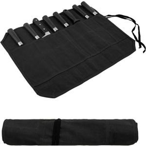 Knife Roll,Waxed Canvas Knife Bag,Heavy Duty Knife Case,Chef Knife Bag Roll with 8 Slots for Knives and Kitchen Tools,Knife Roll Bag For Chefs Culinary Traveling,Knives Pouch Holder Wrap (Black)
