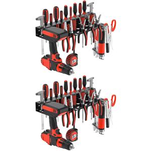 2Pcs Metal Screwdriver Organizer, Wall Mount Plier Organizer Hammer Holder, Hand Tool Storage Rack for Garage Workshop Workbench (Black, 2PCS)