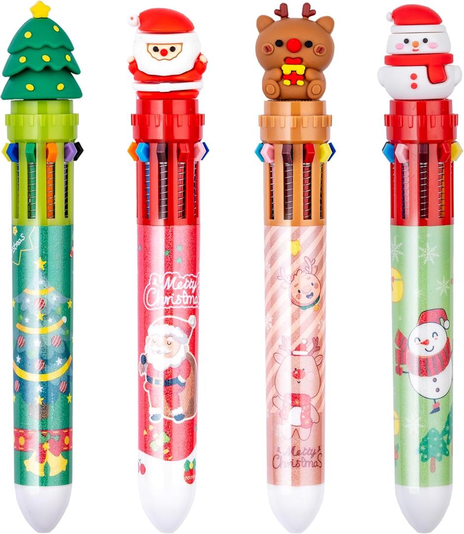 2 x Heliar Multicolor Ballpoint Pen 0.7 mm, 10-in-1 Colored Pens Fine Point Retractable Christmas Ballpoint Pens for Office School Supplies Students Gift, 4 Pack