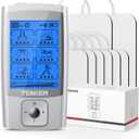 TENKER TENS Unit Muscle Stimulator, 24 Modes EMS Machine for Pain Relief Therapy/Pain Management, Rechargeable Electronic Pulse Massager with 2"x2" and 2"x4" Electrode Pads (Silver) (Sliver)