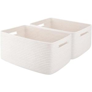 OIAHOMY Storage Basket for Shelves, Closet Cube Storage Bins Baskets for Clothes Blanket Towels, Baby Nursery, Toy Baskets Box, Woven Rope Basket, 15.75 * 11.81 * 7.09 IN, 2 Packs White