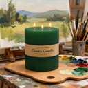 Large 3-Wick Green Pillar Candle - 6x6 Inch Dripless & Smokeless Unscented Fat Candle, 120 Hour Long Burning Hand-Poured Thick Candle with Cotton Wicks