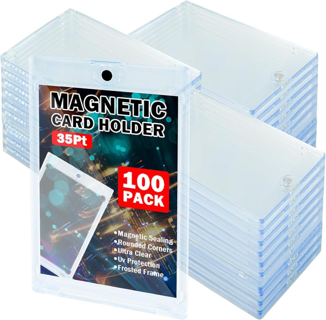 TORONTOKYO 100ct Magnetic Card Holders for Trading Cards, 35PT One Touch Card Holder, Card Protector Hard Plastic for Baseball Football Sports and Game Cards