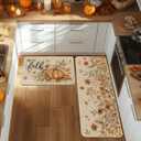 Artoid Mode Pumpkin Sunflowers Hello Fall Kitchen Mats Set of 2, Autumn Home Decor Low-Profile Kitchen Rugs for Floor - 24x35 and 24x59 Inch (Beige)