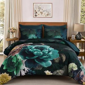 WONGS BEDDING Floral Comforter Set Queen Size, 7 Pieces Teal Bed in a Bag Comforter Bedding Set, Soft Microfiber for All Season with Pillowcases & Shams, Sheets (90"90")