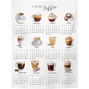 2026 Coffee Calendar Tapestry, 70x100cm Drink Wall Hanging, Modern Home Decor with Hook & 3M Adhesive for Kitchen Office Coffee Bar