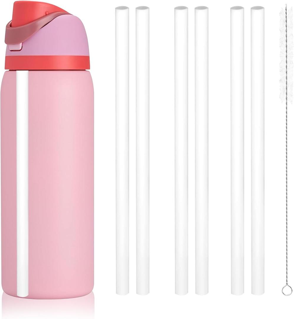 Replacement Straw for Owala Water Bottle 24 oz 32 oz, 6PCS Reusable Plastic Straws Compatible With Owala Water BottleBPA-FREE Straws and 1 Cleaner Brush (While)