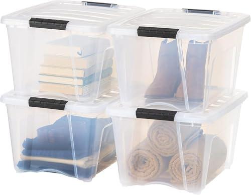 Amazon.com - IRIS USA 32 Qt Stackable Plastic Storage Bins with Lids, 4 Pack - BPA-Free, Made in USA - See-Through Organizing Solution, Latches, Durable Nestable Containers, Secure Pull Handle - Clear