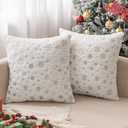 MIULEE Set of 2 Christmas Decorative Throw Pillow Covers Soft Faux Fur Winter Pillow Covers with Silver Snowflake Glitter Holiday Festival Pillowcases for Couch Sofa Bed, 2020inch, Ivory