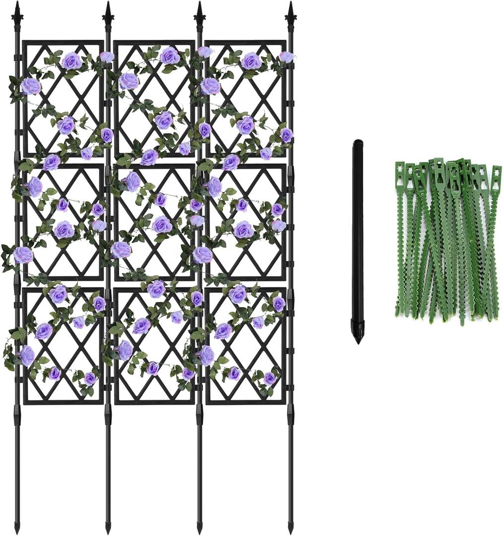 Garden Trellis for Climbing Plants Outdoor 5.25 FT, Plastic Coated Iron Pipe Metal Support Wall Tall Plant Trellis Fence with 20 Ties for Ivy Vines Rose Black