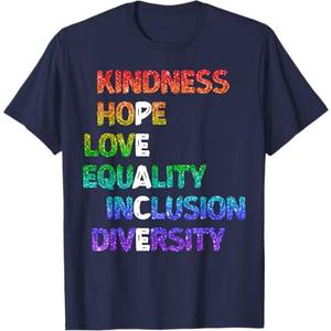 Peace Kindness Hope Love Equality Inclusion Diversity T-Shirt (Navy, Black)
