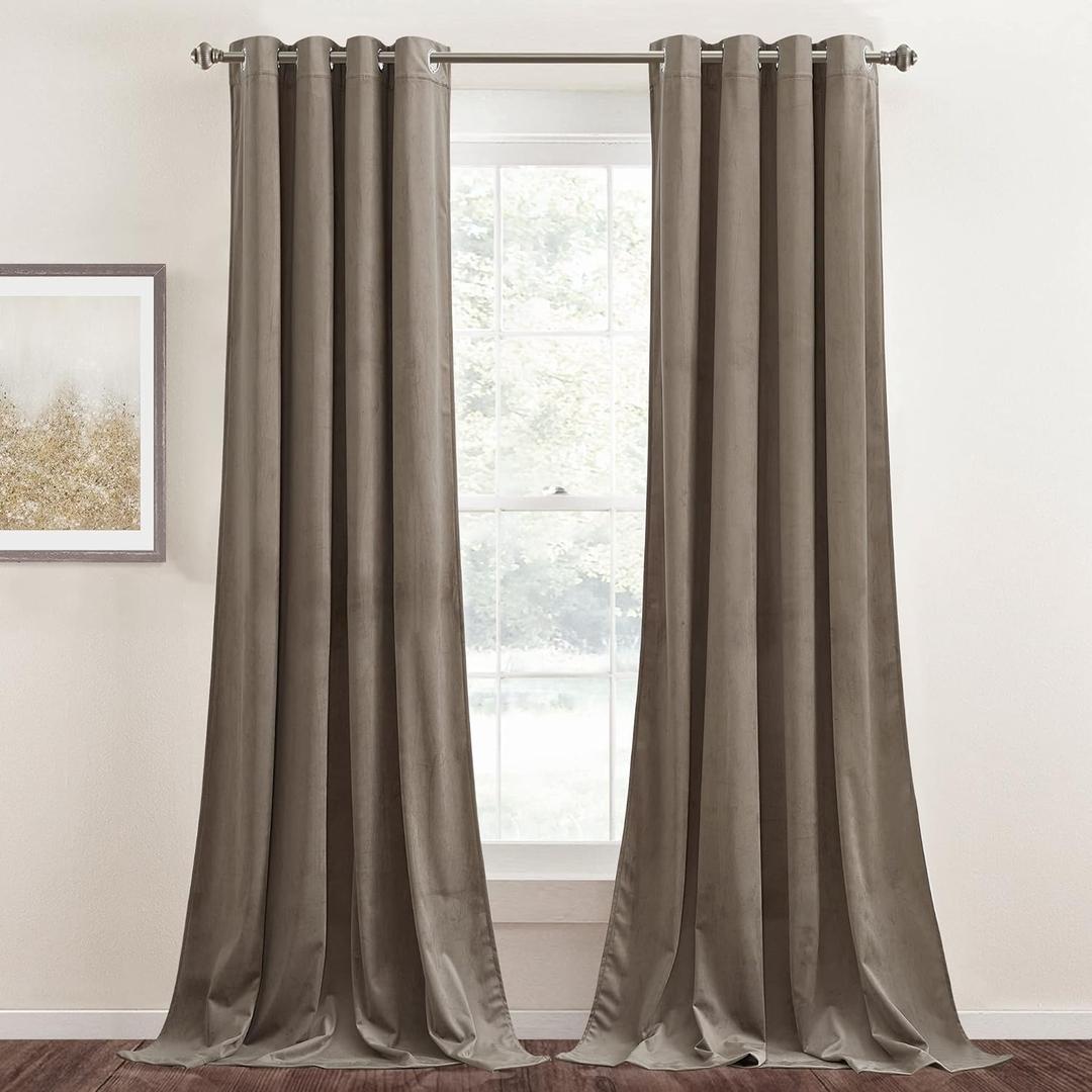 StangH Velvet Drapes 90 inches Long, Taupe Thermal Insulated Sliding Door Curtains Thick Light Blocking Room Dividers for Living Room Office, W52 x L90 Each Panel, 2 Panels