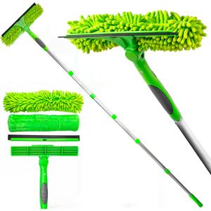 DSV Standard Professional 91.7" Window Squeegee for Window Cleaning, 2 in 1 Rotatable Window Cleaning Squeegee Kit with Extension Pole, Window Cleaning Tool for Indoor/Outdoor High Windows, Home, Car (Extra Long Handle)