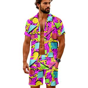 Artsadd 80s 90s Outfit for Men Hawaiian Shirt and Shorts Set Beach Party Outfits (3X-Large, Neon Pink), Shorts Only