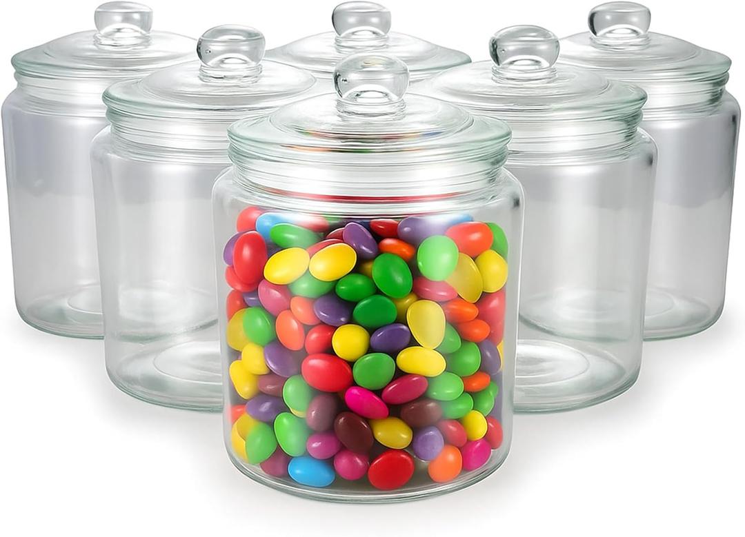 Layhit 6 Pcs Glass Jars 30 oz Candy Jar with Lid Glass Containers with Lids Candy Buffet Containers Set Glass Cookie Jars Canister Sets for Clear Kitchen Storage Airtight, 6.1 Inches Height