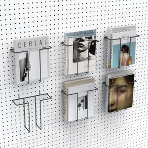 6 Pack Literature Display Shelf for Pegboard, Metal Wire Peg Board Magazine Holder, Pegboard Shelves Accessory for Trade Shows, Exhibitions, Offices, and Retail Stores, Black