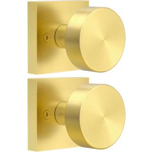 coolnews 2 Pack Brushed Gold Dummy Door Knobs Interior, Single Sided Modern Satin Brass Dummy Door Handle for Hall/Closet