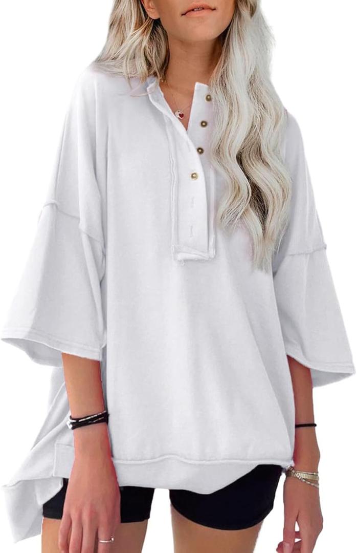 SHEWIN Women's Fashion Oversized T Shirts Casual Short Sleeve Reverse Seam Summer Tops Tees (X-Large)