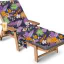 Outdoor Chaise Lounge Chair Cushion, 71 x 22 x 4.7 Inches Waterproof Chaise Lounge Cushions Thickened for Outdoor Furniture, Non-Slip Patio Lounge Chair Cushions, Purple Floral Leaf