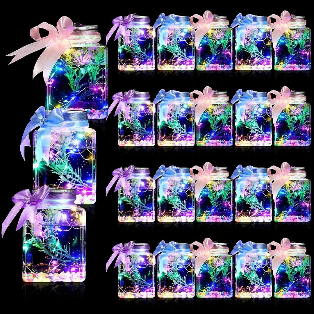 Domensi 20 Pcs 17oz LED Plastic Fish Bowls, Clear Shatterproof Glowing Vases with Ivy, Plastic Fish Tank Unbreakable Aquarium for Carnival Games, Party Home Decoration