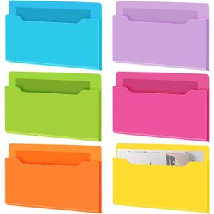 Fuutreo 6 Pcs Magnetic Wall File Organizer Magnetic Wall File Holder Refrigerator Magazine Holder for Mail Letters Paper(Bright Color,Horizontal-large)