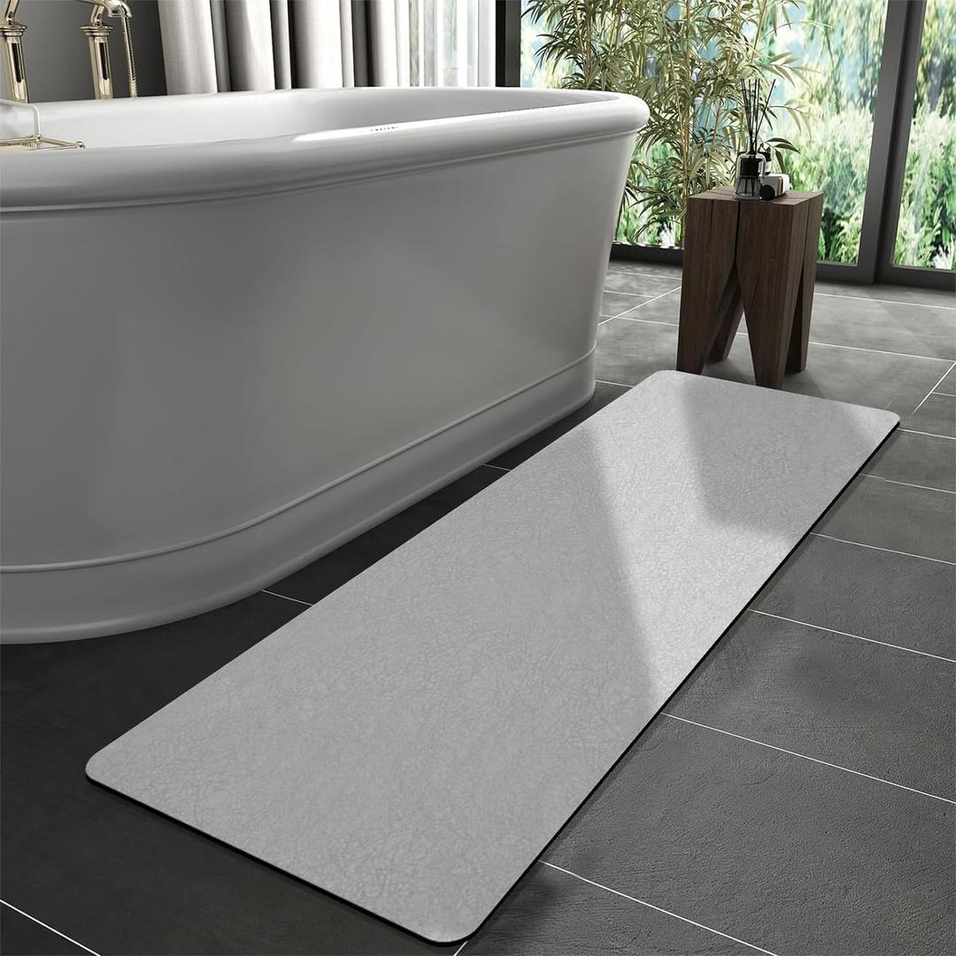 Diatomaceous earth bath mat Rubber Non Slip Super Absorbent Bath Mat Quick Dry Bathroom Rugs Thin Bathroom Floor Mats Fit Under Door- Shower Rug for in Front of Bathtub ShowerGray, 15.7"*47.2" (Grey)