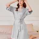 Ekouaer Women Kimono Robe 3/4 Sleeves Loungewear Dress Knee Length Sleepwear Pockets Housecoat Short Bathrobe S-XXL (M)