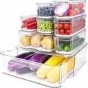 SMRCAD Fridge Organizers and Storage, 8 Pack Clear Freezer Organizer Bins with Lids for Kitchen, Pantry, Refrigerator, Food, Fruit, Vegetable Storage (8 Bins (Include Pull-out Drawer))