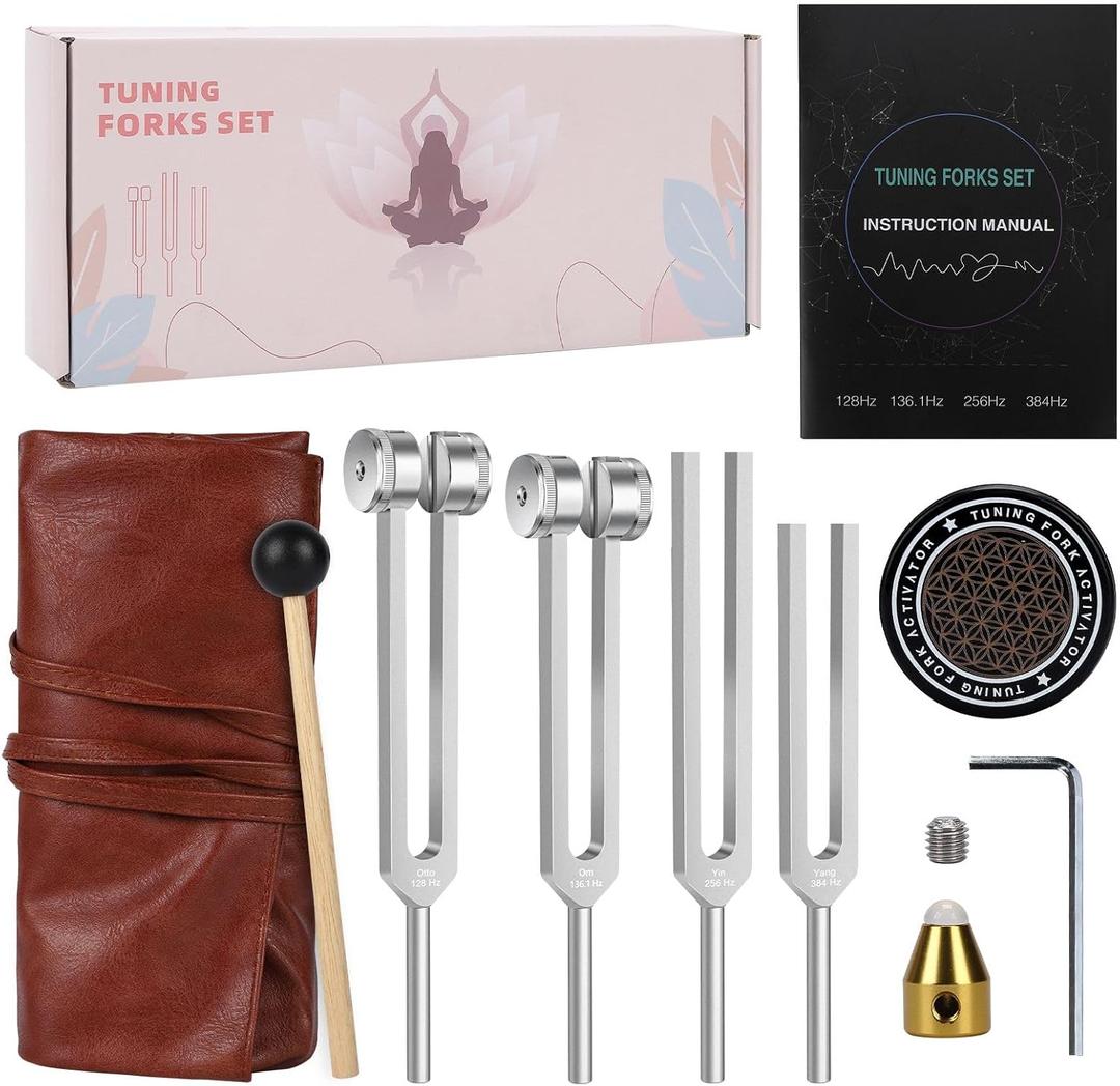 Tuning Forks for Healing Set 128Hz, 136.1Hz, 256Hz, 384Hz Resonance Sound Healing Instruments, Harmony & Pure Frequency Sound Therapy & Frequency Healing, Weighted Medical Grade Tool