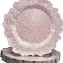 uxcell 10pcs Reef Charger Plates Bulk, 13 Inch Plastic Floral Charger Plates, Round Plate Chargers for Dinner Wedding Party Event Table Setting Decoration Rose Gold