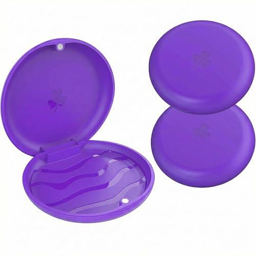 ARGOMAX 2-Pack Ultra-Thin Round Aligner & Retainer Case with Magnetic Closure – Slim Portable Travel Container for Braces, Mouth Guard, Night Guard, BPA-Free Anti-Slip Water Ripple Design (Purple)