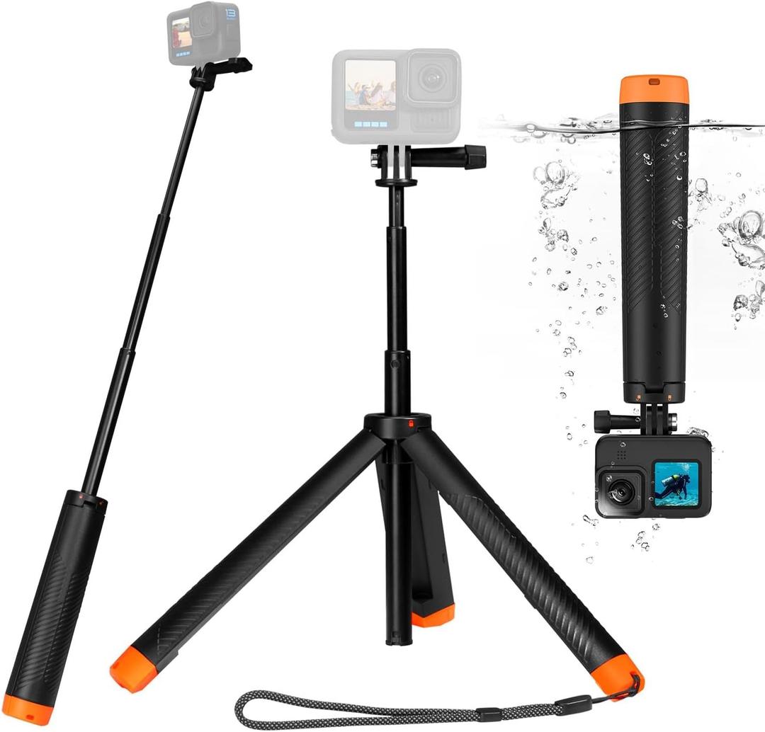 Floating Selfie Stick Hand Grip Tripod, Waterproof Extendable Selfie Monopod for GoPro Hero 13, 12, 11, 10, 9, 8, DJI OSMO Action 5 Pro 4 3Insta360 Ace Pro 2 and Most Action Camera