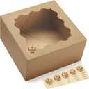 Eupako Auto-popup 10x10x5 Cake Boxes with Window, 24pcs Quick Fold Brown Bakery Boxes, Easy Assemble Gift Box for Pies, Cookies, Pastries, Chocolates, Party, Wedding