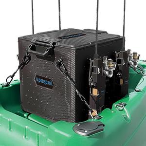 Kayak Fishing Crate with 4 Rod Holders | 13"x13" Kayak Tackle Storage Box & Gear Organizer | Durable, Compact Kayak Crate Storage for Most Fishing Kayaks, common