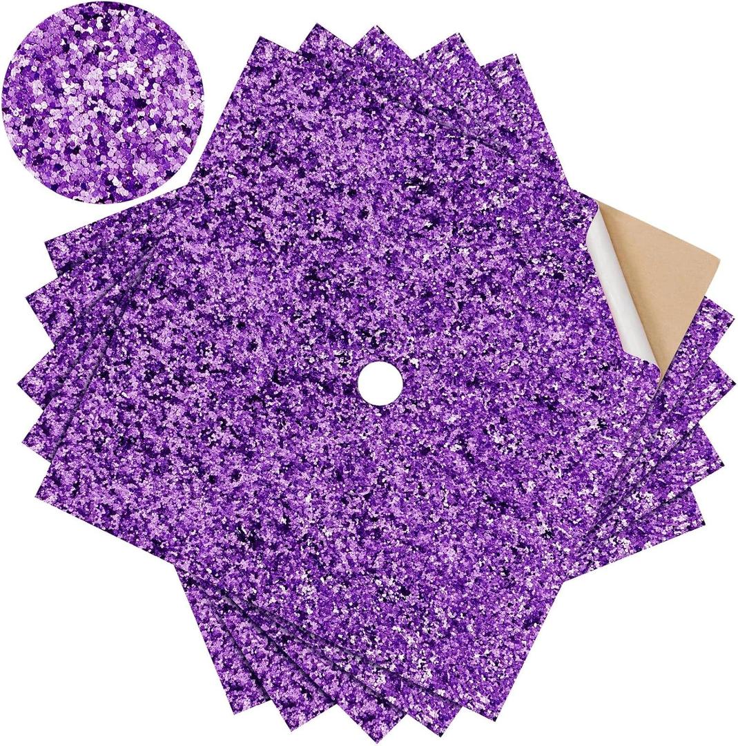 Knitgrip 5 Sheets Leather Glitter Construction Paper for Grad Caps Self Adhesive Grad Cap Topper Cover Decoration for DIY Graduation Hat Topper Scrapbook Craft Supplies, 9.8 x 9.8 Inch(Purple)